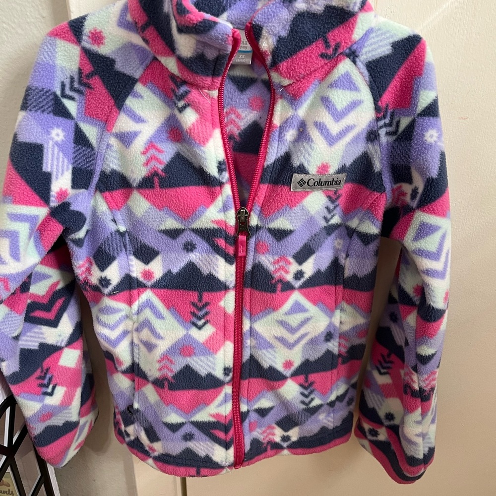 Columbia Kids Patterned Fleece Jacket - Pink, Purple, and White